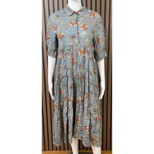 Natural Life Rebecca Women's XS Gray Dress Rayon Shirt Tiered Midi Floral Boho